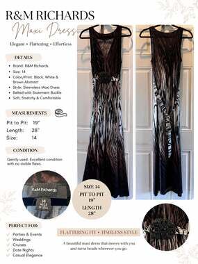 R&M Richards Women's Sleeveless Abstract Print Maxi Dress with Statement Buckle